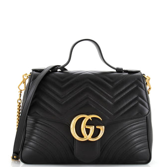 Gucci GG Marmont Top Handle Flap Bag Matelasse Leather Medium
