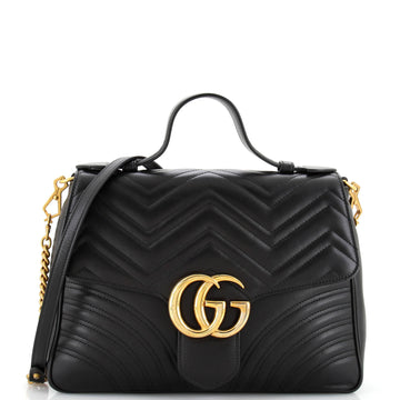 Gucci GG Marmont Top Handle Flap Bag Matelasse Leather Medium