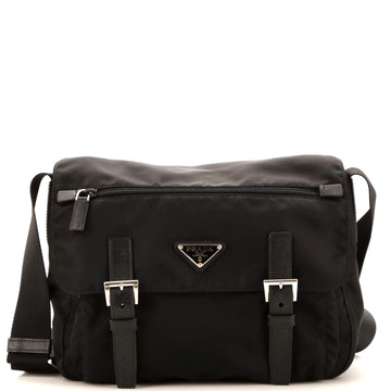 Prada Double Buckle Flap Messenger Bag Tessuto Large