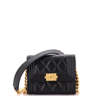 Chanel Boy Flap Card Holder on Chain Quilted Caviar