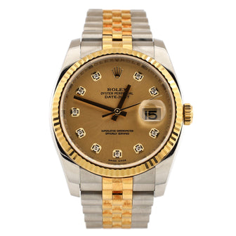 Rolex Oyster Perpetual Datejust Automatic Watch Stainless Steel and Yellow Gold with Diamond Markers 36
