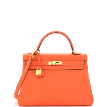 Hermes Kelly Handbag Orange Togo with Gold Hardware 32