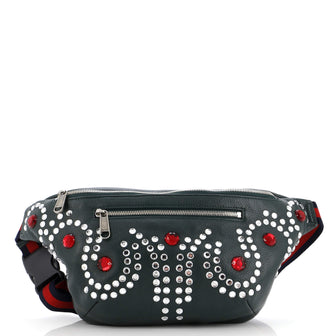 Gucci Bijoux Front Zip Waist Bag Crystal Embellished Leather