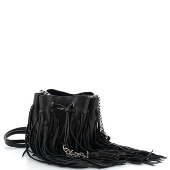 Saint Laurent Fringe Monogram Bourse Bucket Bag Leather Mini