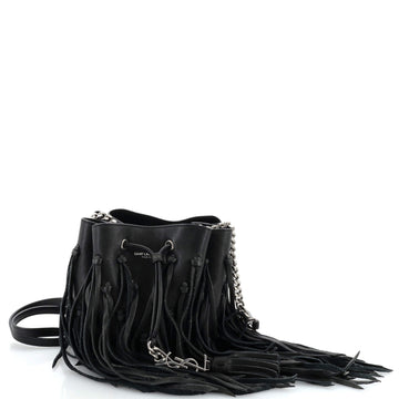 Saint Laurent Fringe Monogram Bourse Bucket Bag Leather Mini