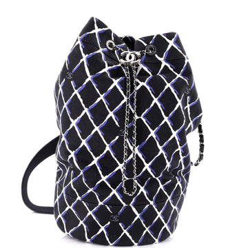 Chanel Coco Beach Drawstring Sling Bag Printed Canvas Medium