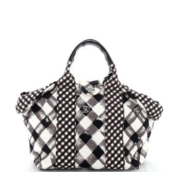Chanel Top Handle Satchel Gingham Print Canvas Small
