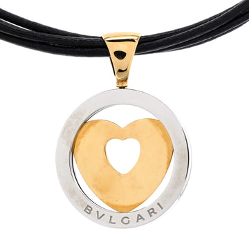 Bvlgari Tondo Heart Pendant Necklace Stainless Steel with 18K Yellow Gold and Cord