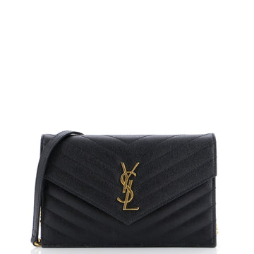 Saint Laurent Classic Monogram Wallet on Chain Matelasse Chevron Leather Small