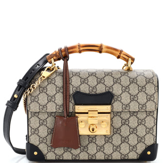 Gucci Padlock Bamboo Shoulder Bag GG Coated Canvas Small