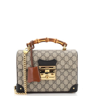 Gucci Padlock Bamboo Shoulder Bag GG Coated Canvas Small