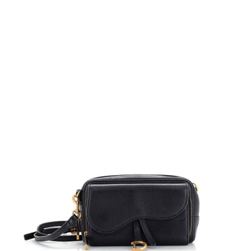 Christian Dior Saddle Double Crossbody Pouch Leather