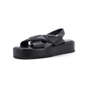 Prada Women's Logo Slingback Sandals Quilted Leather