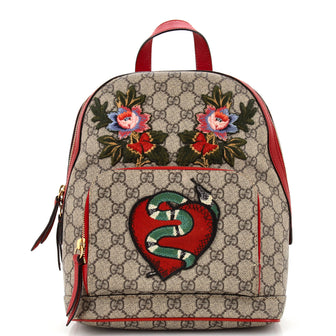 Gucci Zip Pocket Backpack Embroidered GG Coated Canvas Small