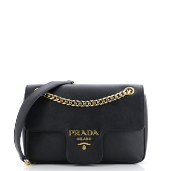Prada Pattina Flap Shoulder Bag Saffiano Leather Small