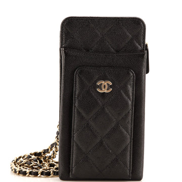 Chanel O Phone Holder Crossbody Bag Quilted Caviar