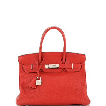 Hermes Birkin Handbag Red Togo with Palladium Hardware 30