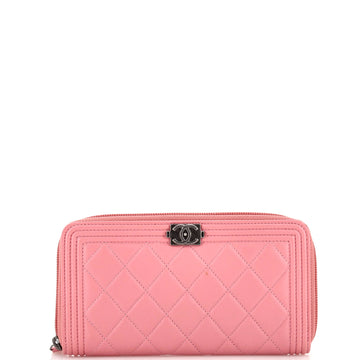 Chanel Boy Zip Around Wallet Quilted Lambskin Long