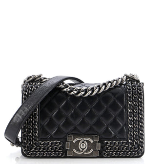 Chanel Chained Boy Flap Bag Quilted Glazed Calfskin Small