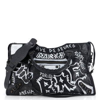 Balenciaga City Graffiti Classic Studs Bag Leather Medium