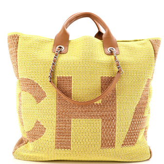 Chanel Deauville Logo Shopping Tote Printed Raffia Large