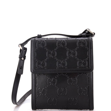 Gucci Flap Crossbody Bag GG Embossed Perforated Leather Small