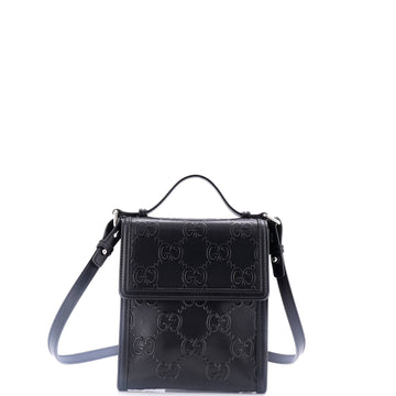 Gucci Flap Crossbody Bag GG Embossed Perforated Leather Small