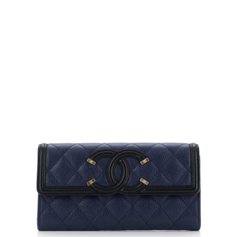 Chanel Filigree Flap Wallet Quilted Caviar Long