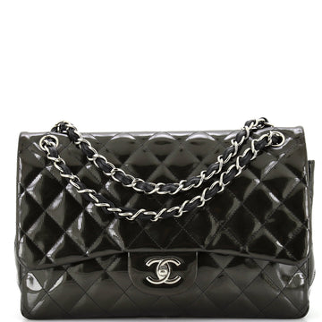 Chanel Classic Double Flap Bag Quilted Striated Metallic Patent Jumbo