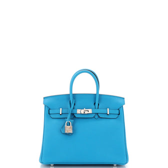 Hermes Birkin Handbag Blue Togo with Palladium Hardware 25
