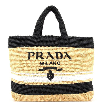 Prada Logo Tote Printed Raffia Large
