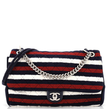 Chanel Rope Flap Bag Quilted Striped Jersey Large