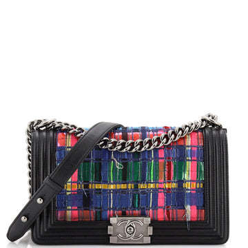 Chanel Boy Flap Bag Woven PVC with Tweed Old Medium