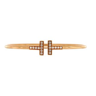 Tiffany & Co. T Wire Bracelet 18K Rose Gold with Diamonds