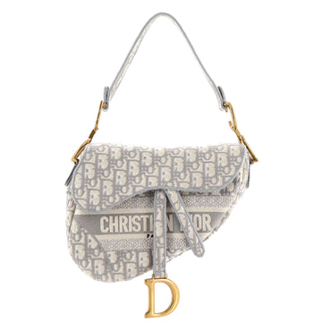 Christian Dior Saddle Handbag Logo Embroidered Oblique Canvas Medium