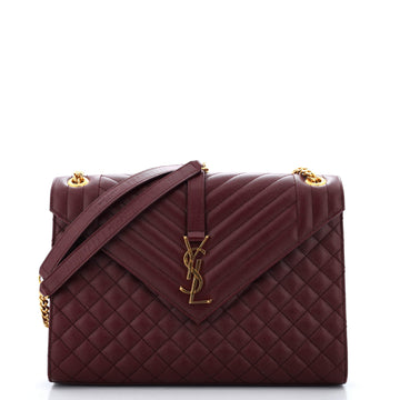 Saint Laurent Classic Monogram Envelope Satchel Matelasse Chevron Leather Large