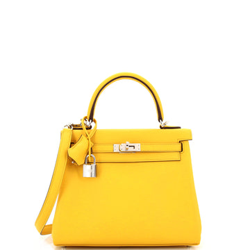 Hermes Kelly Handbag Yellow Swift with Palladium Hardware 25