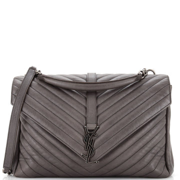 Saint Laurent Classic Monogram College Bag Matelasse Chevron Leather Large