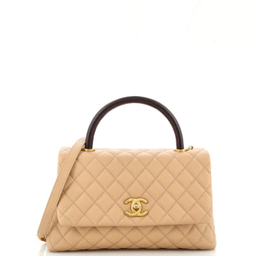 Chanel Coco Top Handle Bag Quilted Caviar with Lizard Embossed Handle Small