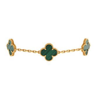 Van Cleef & Arpels Vintage Alhambra 5 Motifs Bracelet 18K Yellow Gold and Malachite