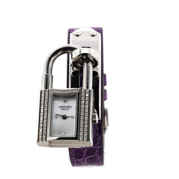 Hermes Kelly Quartz Watch Stainless Steel and Alligator with Pave Diamonds, Diamond Markers and Mother of Pearl 20