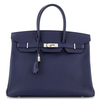 Hermes Birkin Handbag Blue Epsom with Palladium Hardware 35