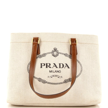 Prada Logo Open Tote Canvas with Leather Large