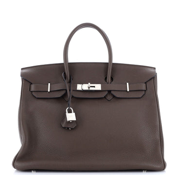 Hermes Birkin Handbag Brown Clemence with Palladium Hardware 35