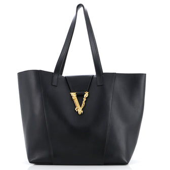 Versace Virtus Open Shopping Tote Leather Medium