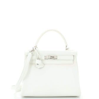 Hermes Kelly Handbag White Clemence with Palladium Hardware 28