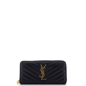Saint Laurent Classic Monogram Zip Around Wallet Matelasse Chevron Leather