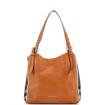 Burberry Canterbury Tote Leather and House Check Canvas Small