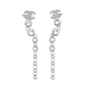 Chanel CC Chandelier Long Drop Earrings Metal with Crystals