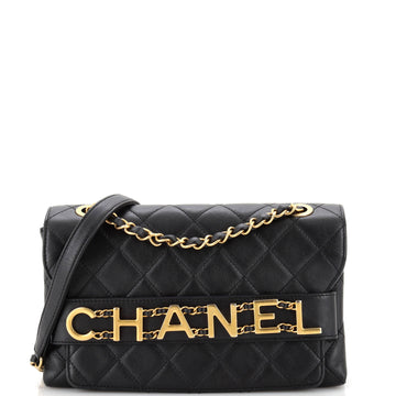 Chanel Logo Enchained Flap Bag Quilted Calfskin Medium